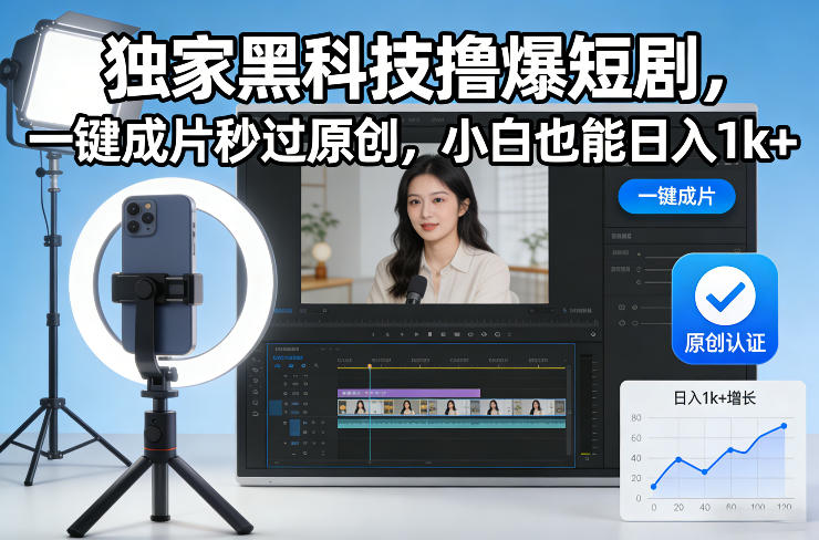 独家黑科技撸爆短剧，一键成片秒过原创，小白也能日入1k+【揭秘】-锦程资源站