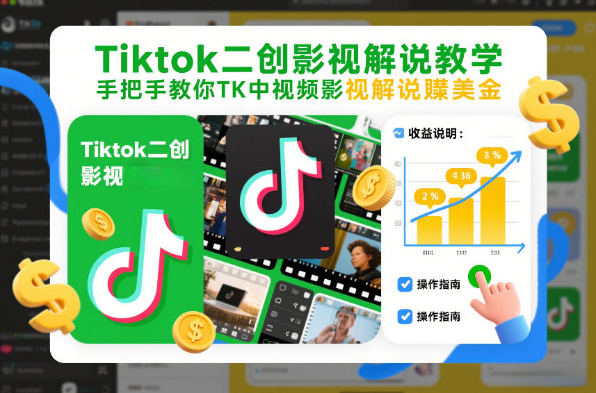 Tiktok二创影视解说教学，手把手教你TK中视频影视解说賺美金（更新26年1月）-锦程资源站