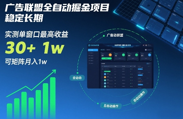 广告联盟全自动掘金项目，稳定长期，实测单窗口最高收益30+，可矩阵月入1w+【揭秘】-锦程资源站