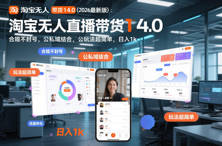 淘宝无人直播带货14.0（2026最新版）：合规不封号，公私域结合，玩法超简单，日入1k+【揭秘】-锦程资源站