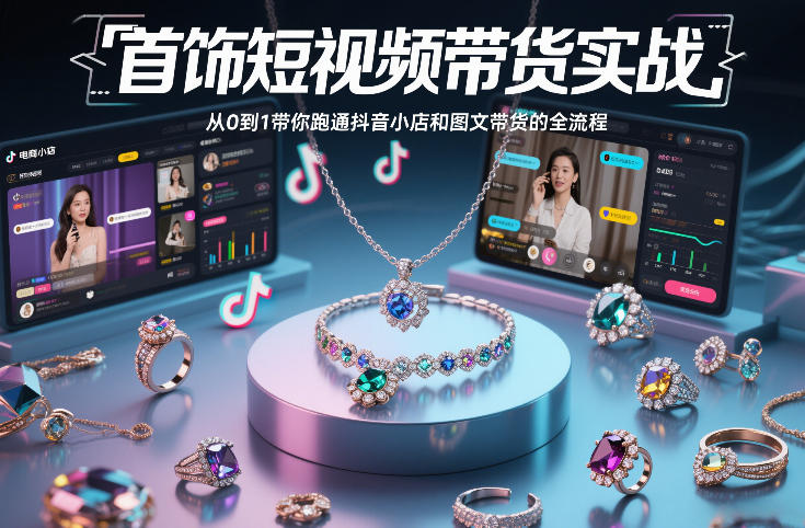 首饰短视频带货实战，从0到1带你跑通抖音小店和图文带货的全流程-锦程资源站