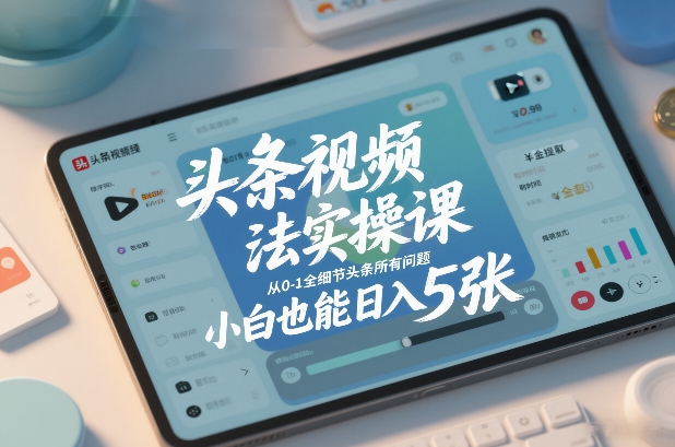 头条视频玩法实操课，从0-1全细节头条所有问题，小白也能日入5张-锦程资源站