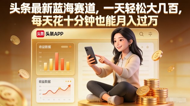 头条最新蓝海赛道，一天轻松大几张，每天花十分钟也能月入过1W【揭秘】-锦程资源站
