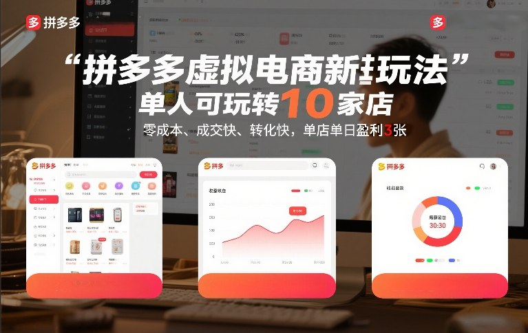 拼多多虚拟电商新玩法，单人可玩转10家店，零成本、成交快、转化快，单店单日盈利3张【揭秘】-锦程资源站