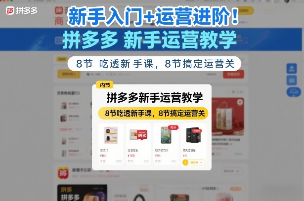 新手入门+运营进阶！拼多多新手运营教学，8节吃透新手课，8节搞定运营关-锦程资源站