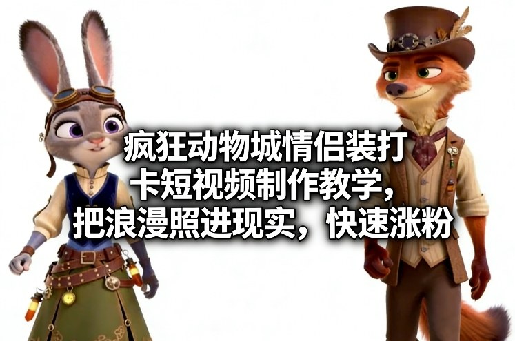 疯狂动物城情侣装打卡短视频制作教学，把浪漫照进现实，快速涨粉-锦程资源站
