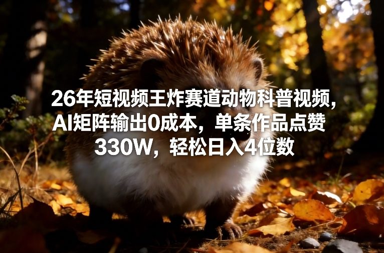 26年短视频王炸赛道动物科普视频，AI矩阵输出0成本，单条作品点赞330W，轻松日入4位数-锦程资源站