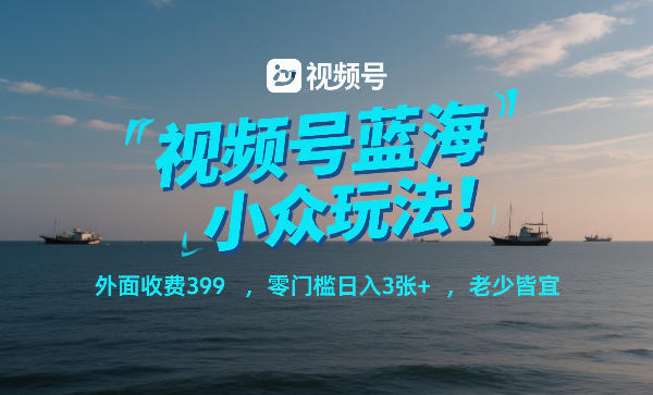 视频号蓝海小众玩法！外面收费399，零门槛日入3张+，老少皆宜-锦程资源站