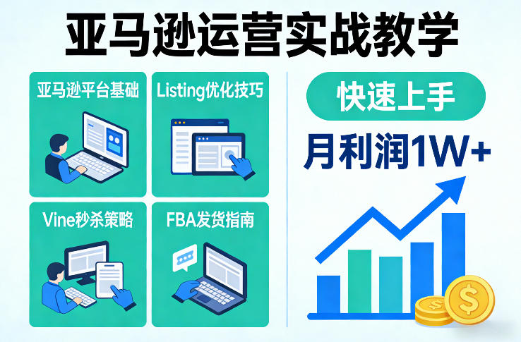 亚马逊运营实战教学，亚马逊平台+Listing优化+Vine秒杀+FBA发货等，快速上手，实现店铺月利润1W-锦程资源站
