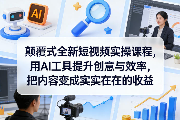 颠覆式全新短视频实操课程，用AI工具提升创意与效率，把内容变成实实在在的收益-锦程资源站