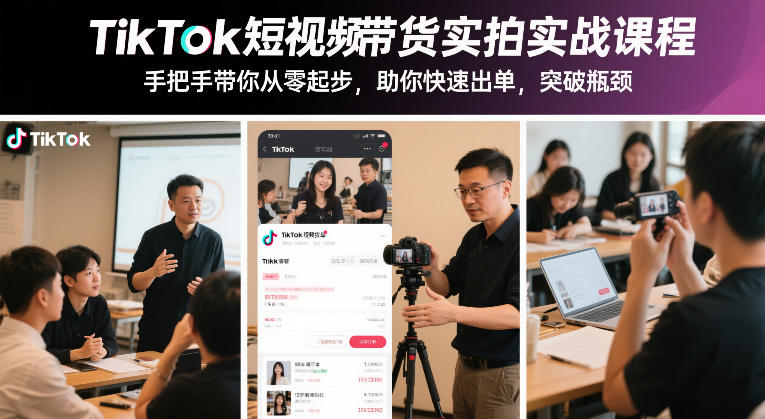 TikTok短视频带货实拍实战课程，手把手带你从零起步，助你快速出单，突破瓶颈-锦程资源站