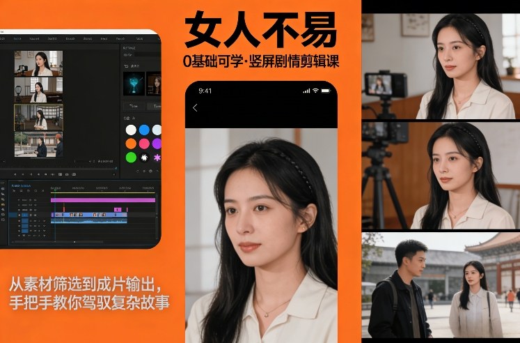 0基础可学！《女人不易》竖屏剧情剪辑课，从素材筛选到成片输出，手把手教你驾驭复杂故事-锦程资源站