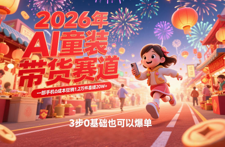 AI童装新春带货赛道，一部手机0成本狂销1.2万件喜提20W+，3步0基础也可以爆单-锦程资源站