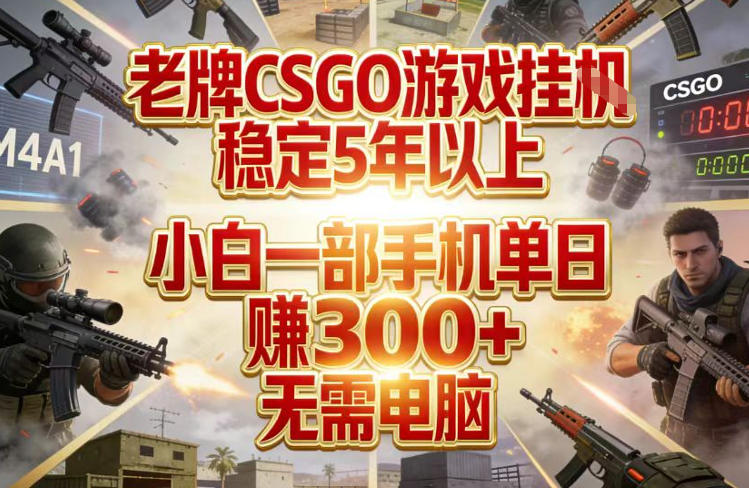 老牌CSGO游戏挂G，稳定5年以上，小白一部手机单日賺3张+，无需电脑【揭秘】-锦程资源站