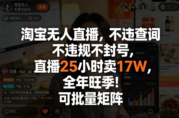 淘宝无人直播，不违规不封号，直播25小时卖17W，全年旺季！可批量矩阵【揭秘】-锦程资源站