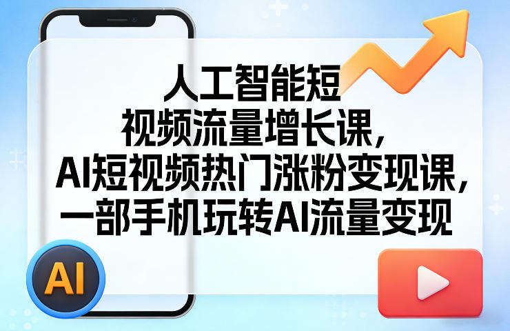 人工智能短视频流量增长课,AI短视频热门涨粉变现课,一部手机玩转AI流量变现-锦程资源站