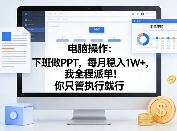 电脑操作：下班做PPT，每月稳入1W+，我全程派单！你只管执行就行【揭秘】-锦程资源站