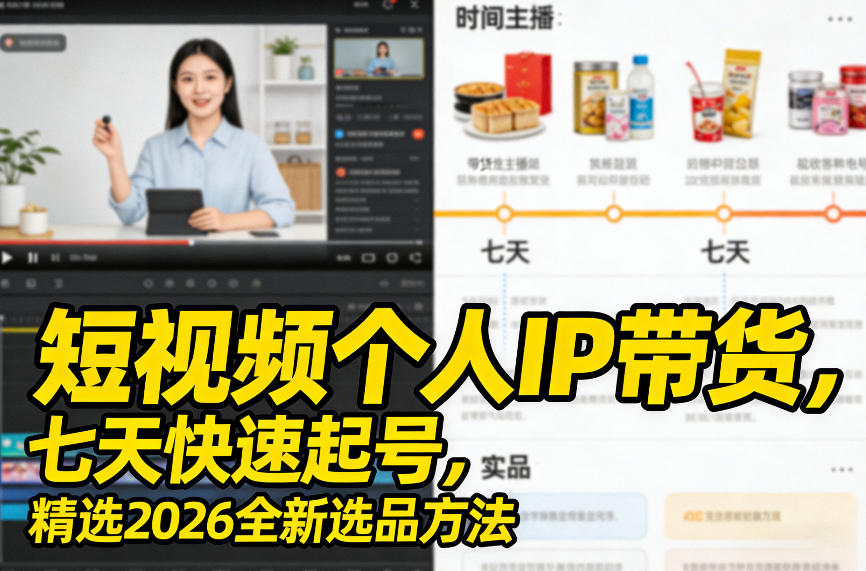 短视频个人IP带货，七天快速起号，精选2026全新选品方法-锦程资源站