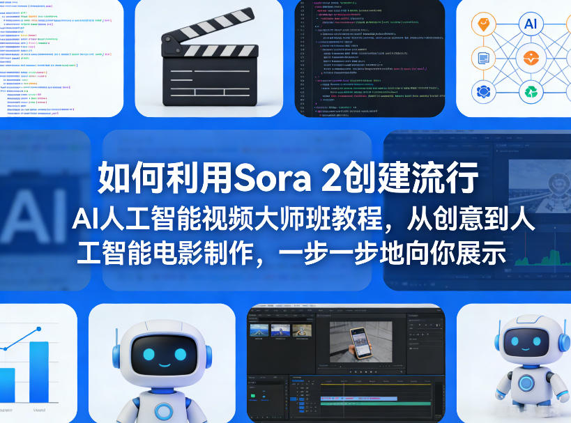 如何利用Sora 2创建流行AI人工智能视频大师班教程，从创意到人工智能电影制作，一步一步地向你展示-锦程资源站
