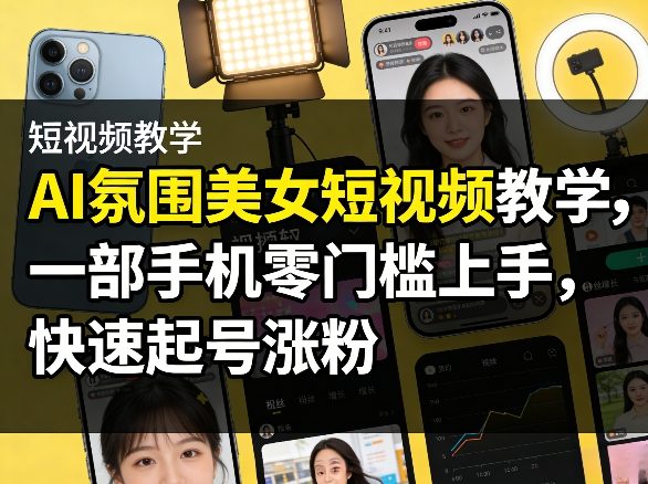 AI氛围美女短视频教学，一部手机零门槛上手，快速起号涨粉-锦程资源站