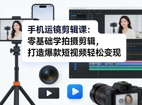 手机运镜剪辑课:零基础学拍摄剪辑,打造爆款短视频轻松变现-锦程资源站