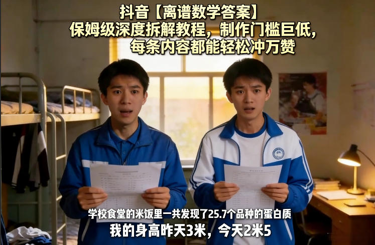 抖音【离谱数学答案】保姆级深度拆解教程,制作门槛巨低,每条内容都能轻松冲万赞,附详细步骤-锦程资源站