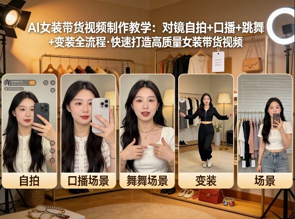 AI女装带货视频制作教学,对镜自拍、口播、跳舞、变装全流程,快速打造高质量女装带货视频-锦程资源站