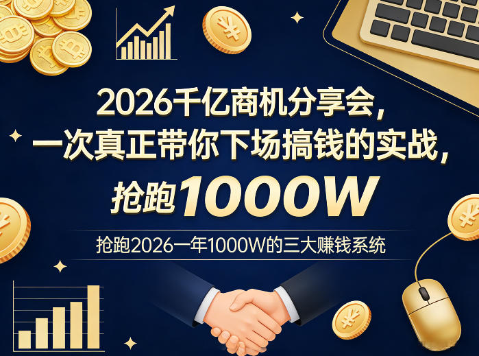 2026千亿商机分享会,一次真正带你下场搞钱的实战,抢跑2026一年1000W的三大賺钱系统-锦程资源站