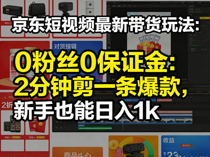 京东短视频最新带货玩法，0粉丝0保证金，2分钟剪一条爆款，新手也能日入1k+【揭秘】-锦程资源站