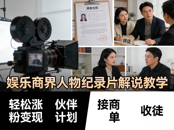 娱乐商界人物纪录片解说教学，轻松涨粉变现，伙伴计划，接商单，收徒等-锦程资源站