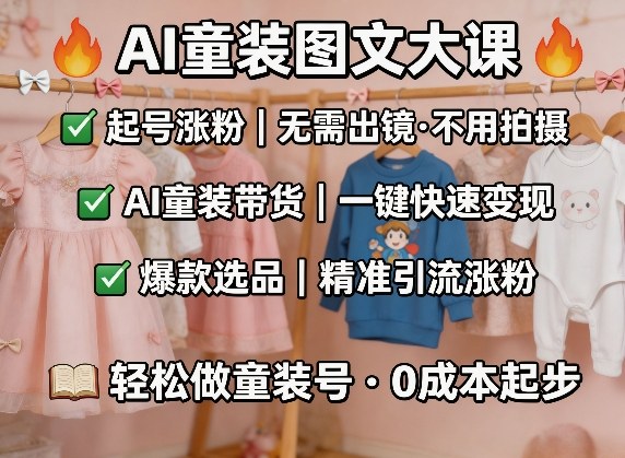 AI童装图文剪辑，某社群童装图文大课，起号涨粉、AI童装带货、爆款选品，无需出镜和拍摄-锦程资源站