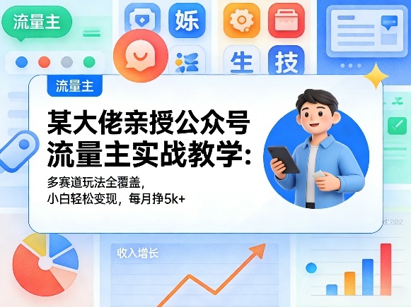 某大佬亲授公众号流量主实战教学:多赛道玩法全覆盖,小白轻松变现,每月多挣5k+-锦程资源站