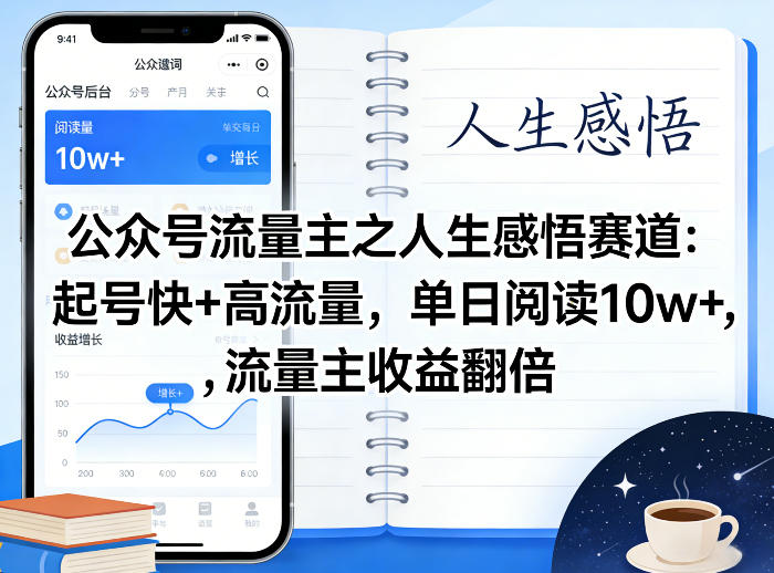 公众号流量主之人生感悟赛道，起号快+高流量，单日阅读10w+，流量主收益翻倍-锦程资源站