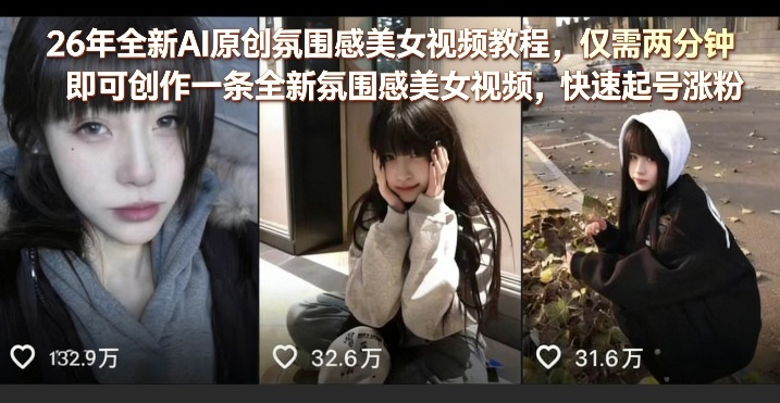 26年全新AI原创氛围感美女视频教程，仅需两分钟即可创作一条全新氛围感美女视频，快速起号涨粉-锦程资源站