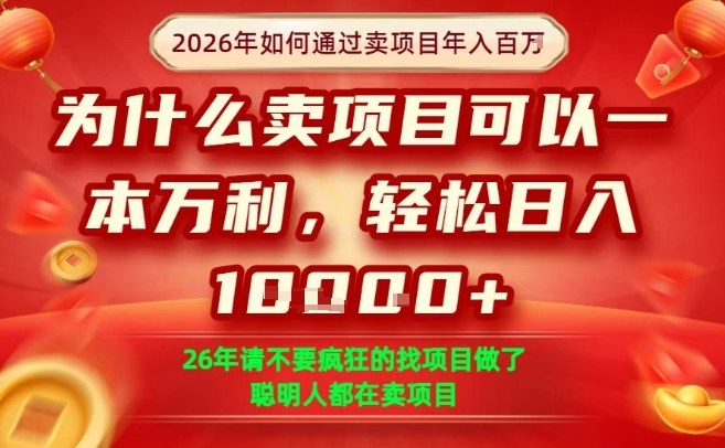 一单净利润1K+，26年想年入100个W，死磕卖项目就够了【揭秘】-锦程资源站