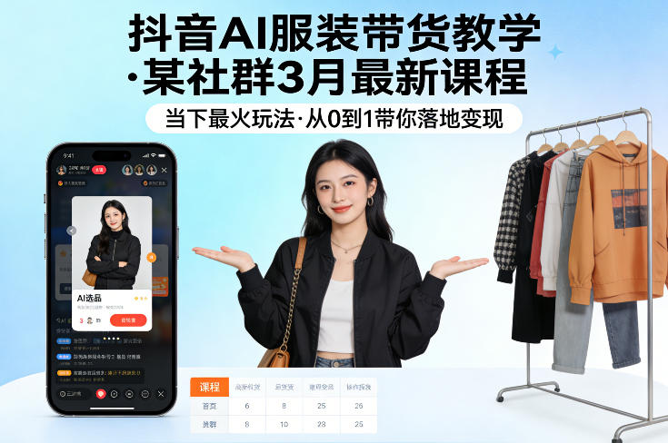 抖音AI服装带货教学，某社群3月最新课程，当下最火玩法，从0到1带你落地变现-锦程资源站