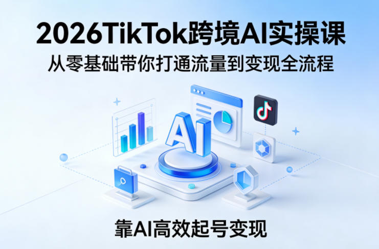 2026TikTok跨境AI实操课，从零基础带你打通流量到变现全流程，靠AI高效起号变现-锦程资源站