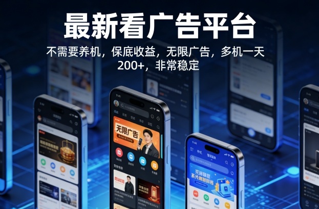 最新看广告平台，不需要养机，保底收益，无限广告，多机一天200+，非常稳定【揭秘】-锦程资源站