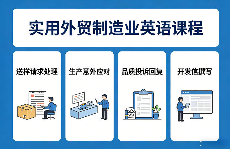 实用外贸制造业英语课程，教你专业处理送样请求、应对生产意外、回复品质投诉、撰写开发信等-锦程资源站