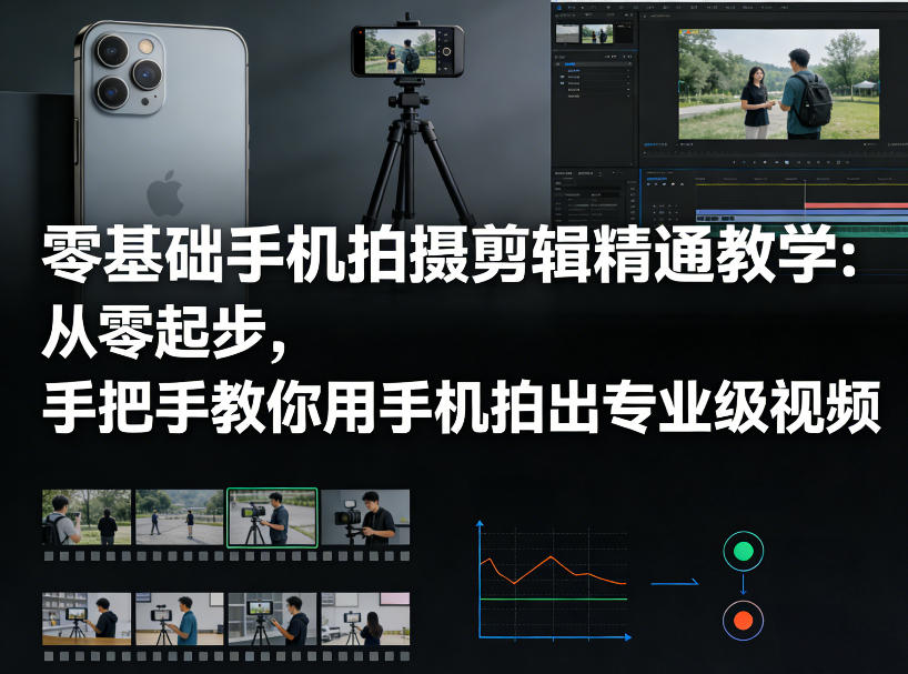 零基础手机拍摄剪辑精通教学:从零起步,手把手教你用手机拍出专业级视频-锦程资源站