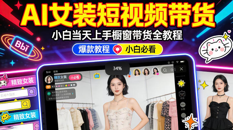 AI女装短视频橱窗带货：小白零门槛当天上手，高佣金爆款轻松賺！-锦程资源站