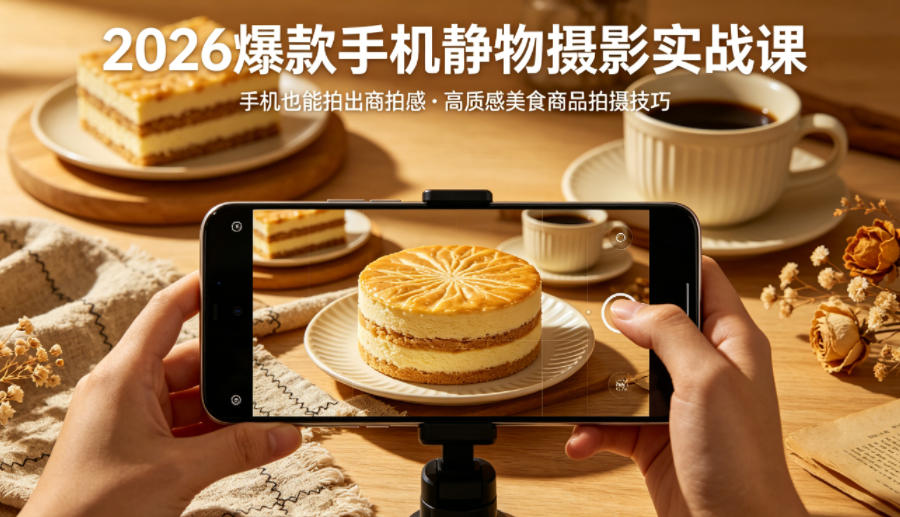 2026爆款手机静物摄影实战课，手机也能拍出商拍感，学会拍出高质感美食商品-锦程资源站