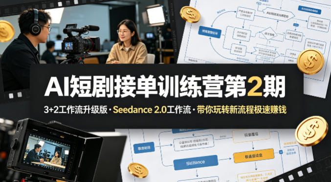 AI短剧接单训练营第2期，3+2工作流升级版，Seedance 2.0工作流，带你玩转新流程极速賺钱-锦程资源站