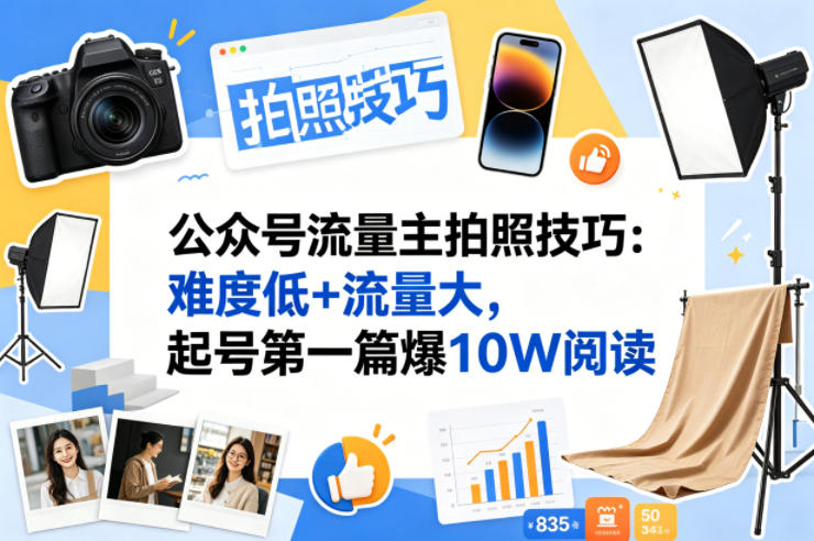 公众号流量主之拍照技巧赛道，难度低+流量大，起号第一篇就爆了10w阅读-锦程资源站