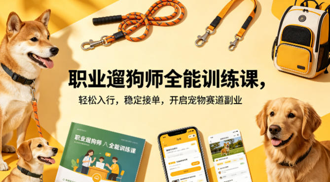职业遛狗师全能训练课，轻松入行，稳定接单，开启宠物赛道副业-锦程资源站