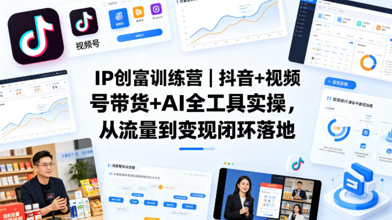 IP创富训练营｜抖音+视频号带货+AI全工具实操，从流量到变现闭环落地-锦程资源站