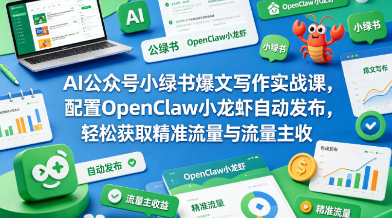 AI公众号小绿书爆文写作实战课，配置OpenClaw小龙虾自动发布，轻松获取精准流量与流量主收益-锦程资源站