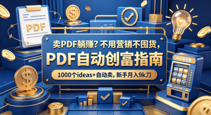 卖PDF躺賺？不用营销不囤货，PDF自动创富指南，1000个ideas+自动卖，新手月入9k刀【原创双语字幕】-锦程资源站