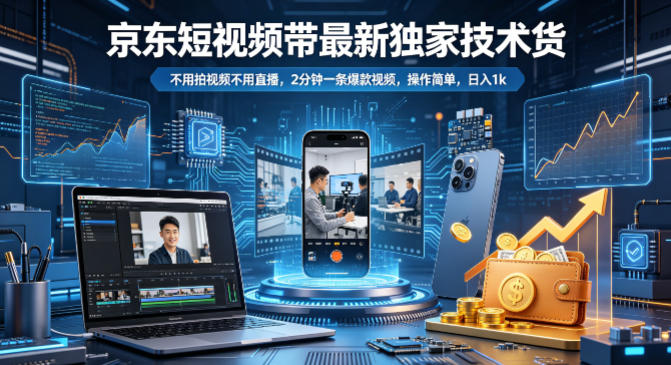 京东短视频带货最新独家技术，不用拍视频不用直播，2分钟一条爆款视频，操作简单，日入1k+【揭秘】-锦程资源站