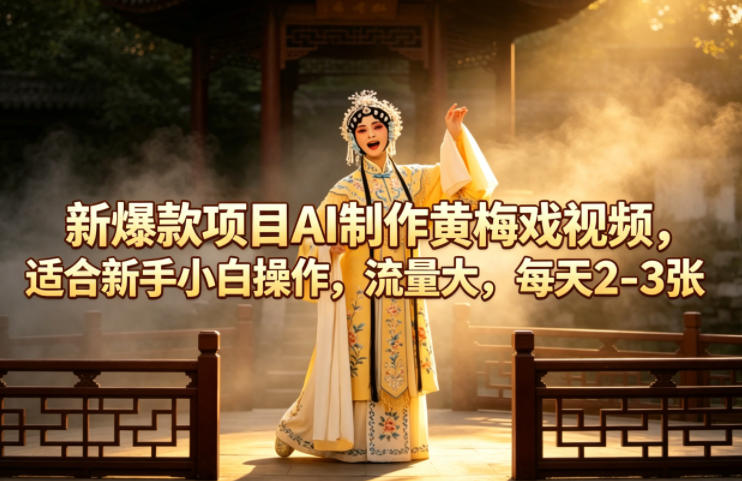 新爆款项目AI制作黄梅戏视频，适合新手小白操作，流量大，每天2-3张-锦程资源站